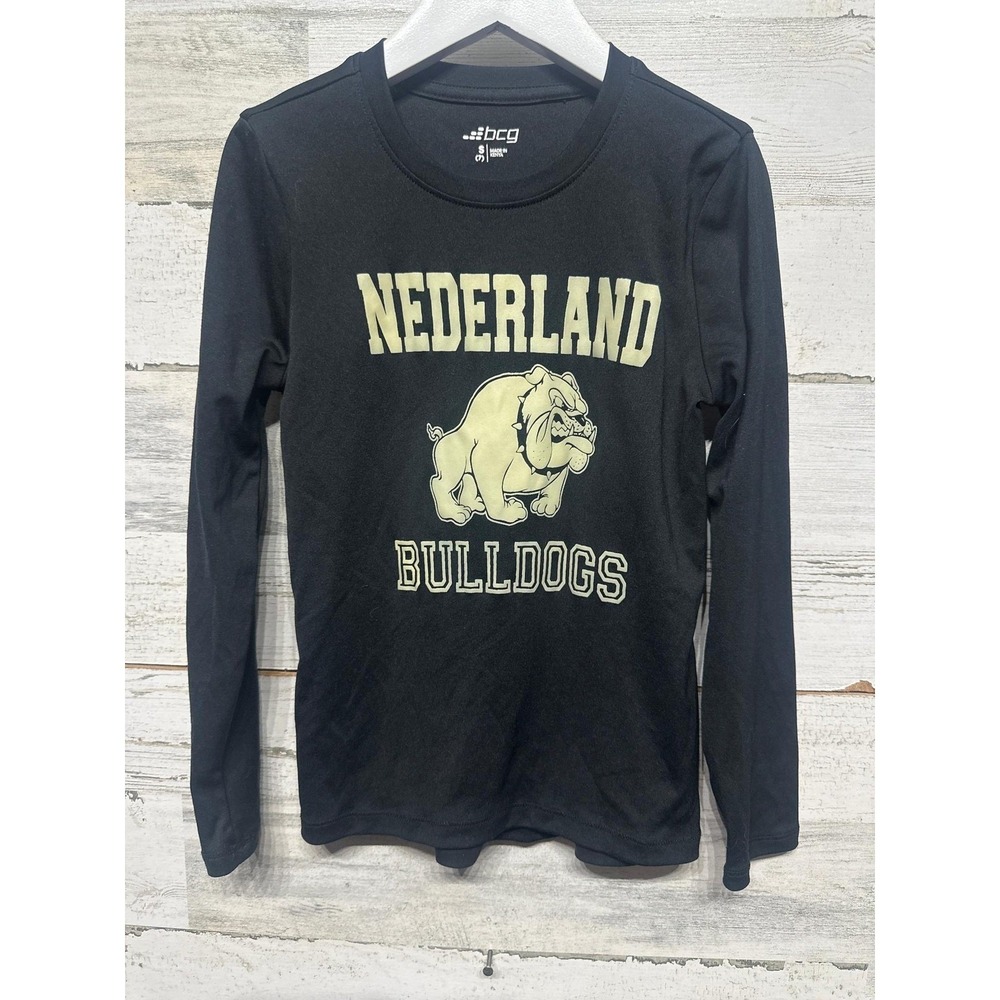 BCG Long Sleeve Shirt Boys 7 Black Nederland Bulldogs Graphic EUC